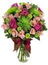 Bouquet di fiori rosa e verdi