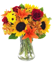 Bouquet di girasoli e rose