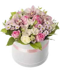Flower box fiori rosa chiaro e bianco